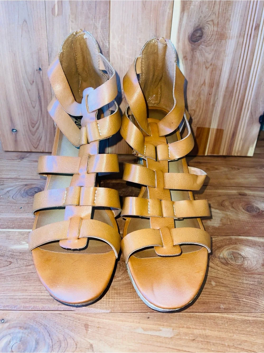 BRADH Women's Tan Strappy Wedge Sandals - Comfortable Summer Style Size 10